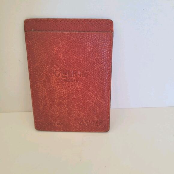 Celine Card ID Wallet Leather Red Designer Compact Small Mini Fair - Picture 1 of 6